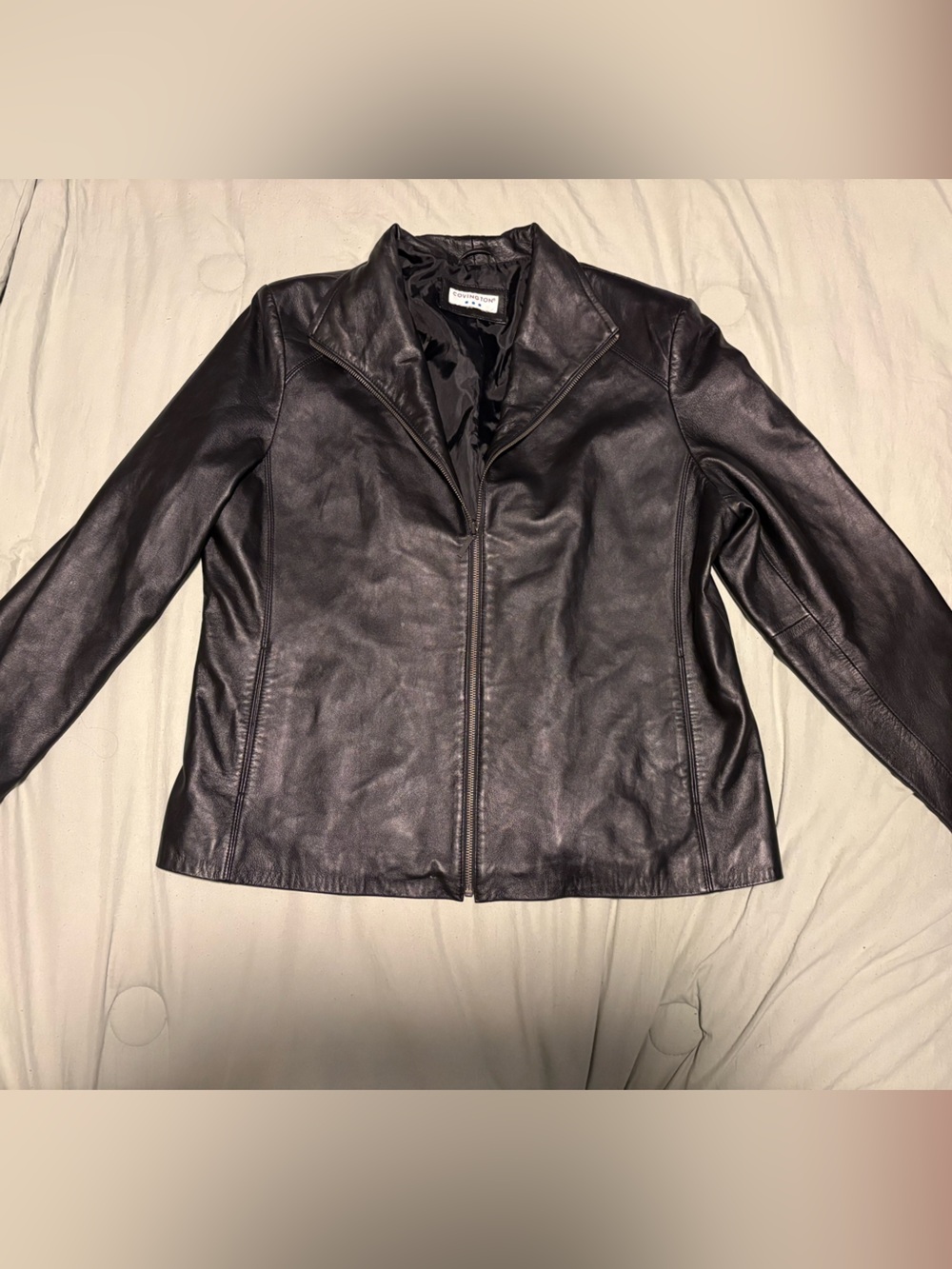 Covington Black Leather Zip-Front Jacket